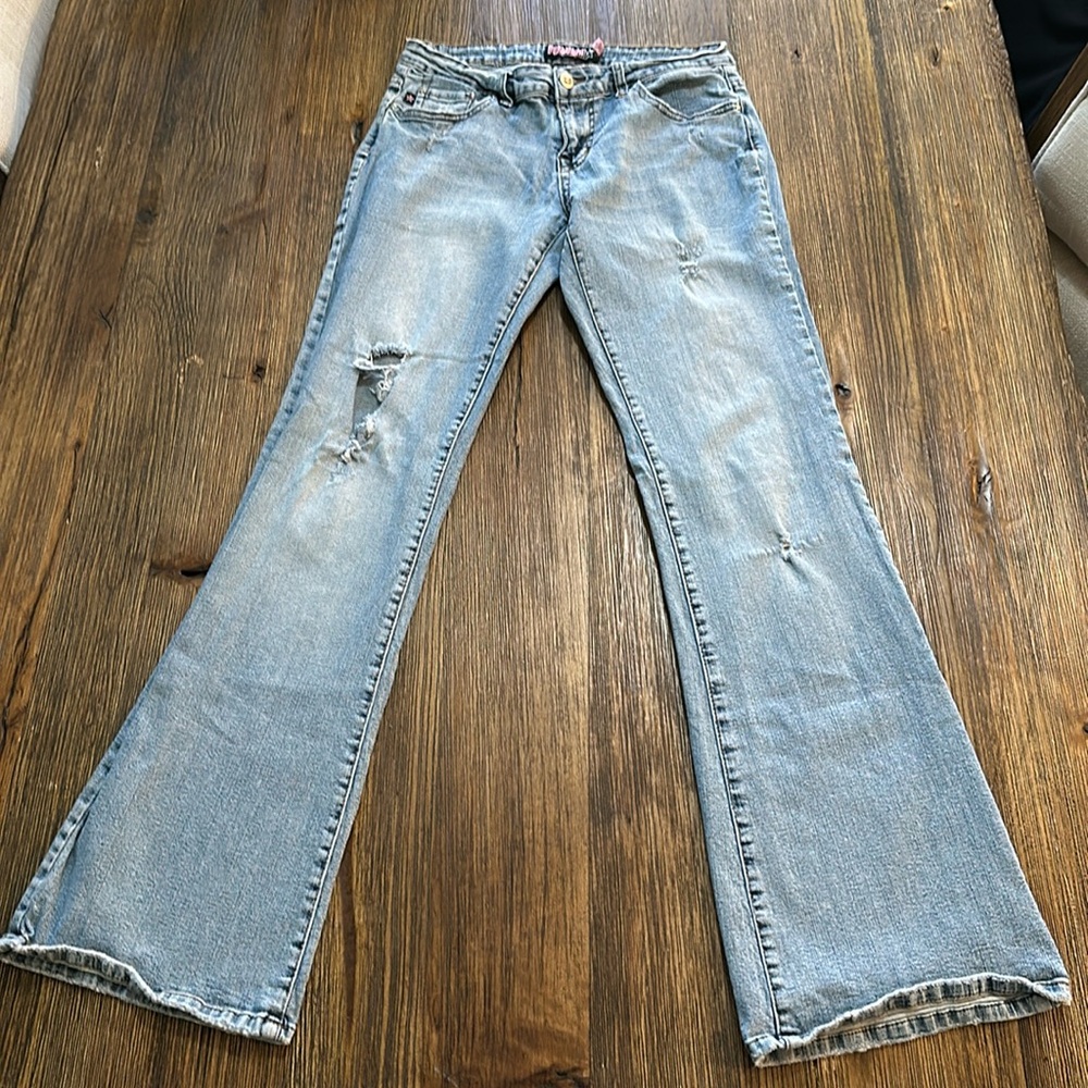 Bubblegum denim jeans, distressed with holes, vintage, size 9/10